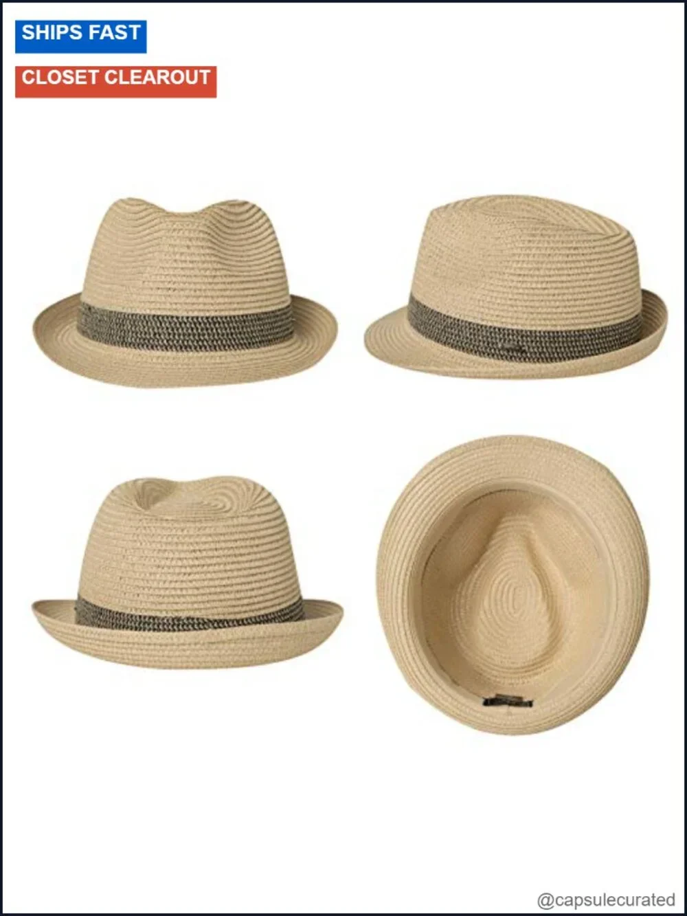 Packable Straw Fedora Sun Hat with UPF 50, Unisex